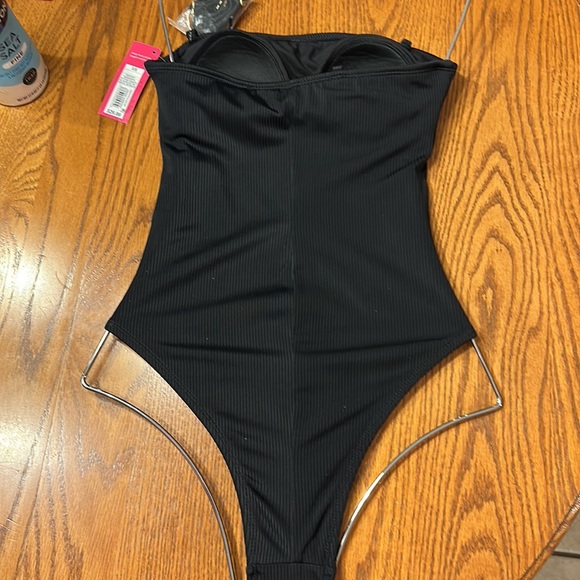 Xhilaration-Black, ribbed, bandeau, tube one piece with optional shoulde… - Picture 3 of 9